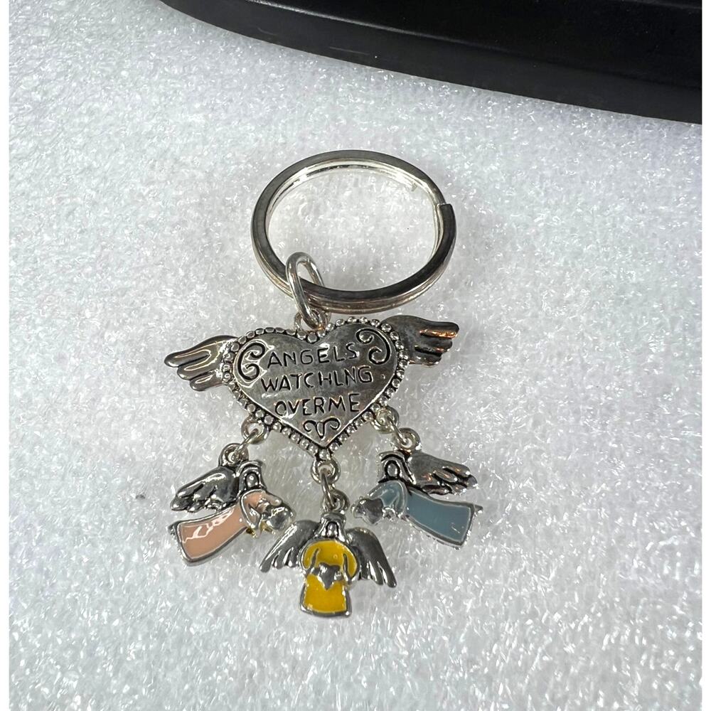 Deadstock Silver Tone Angels Spiritual Guardian Angels Watching Over Me Keychain - Picture 2 of 12